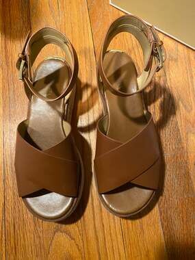 Michael Kors Womens Tan  Leather Espadrille  Abbot Sandals Sz 7